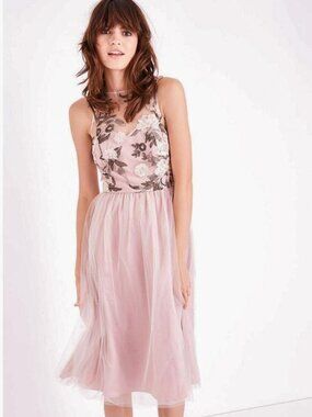 New Look Blush Pink Embroidered Tulle Midi Dress
